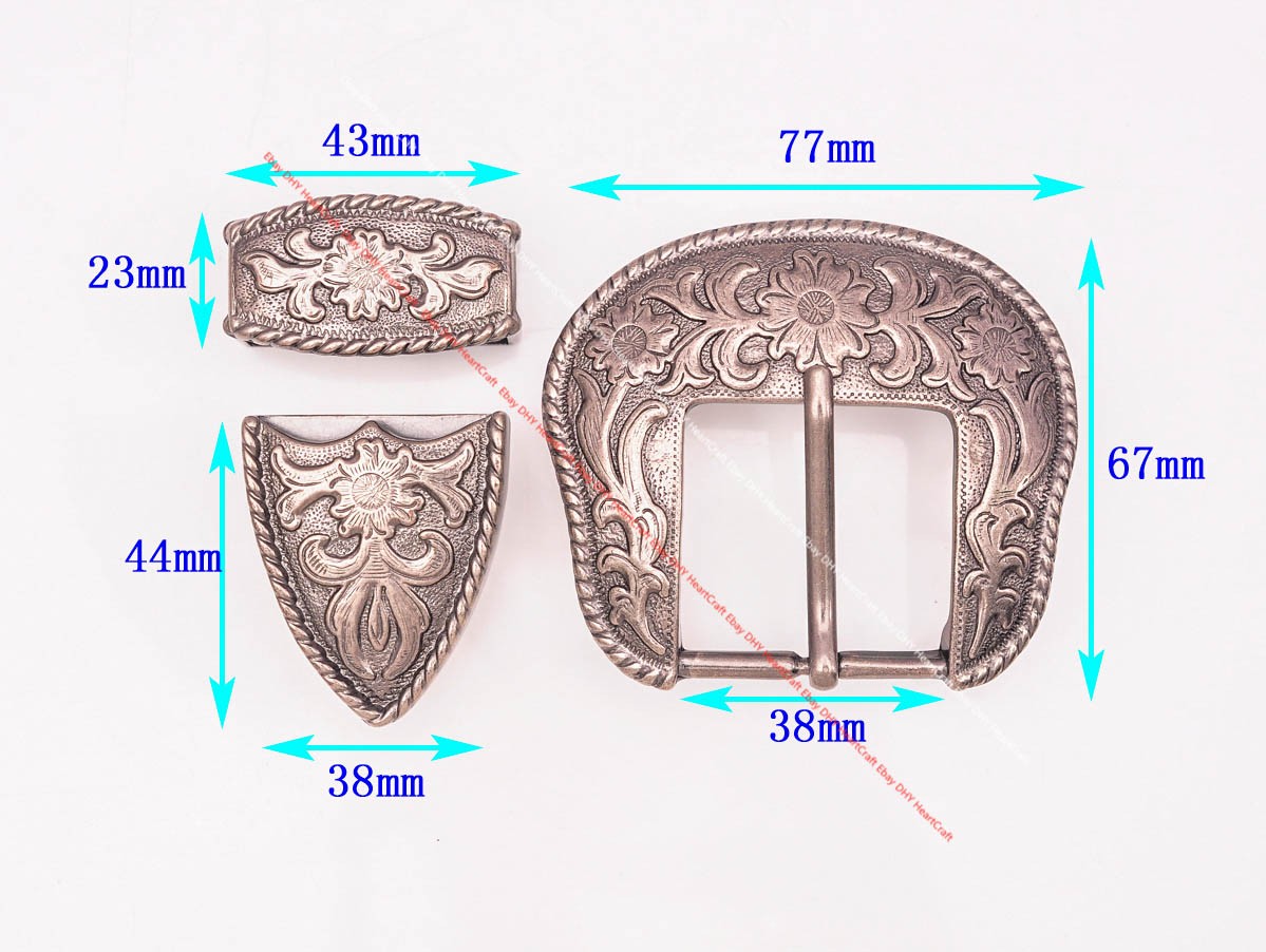 38mm Western Antique Silver Cowboy Flower Leather Belt Buckle 3 Piece Set Men