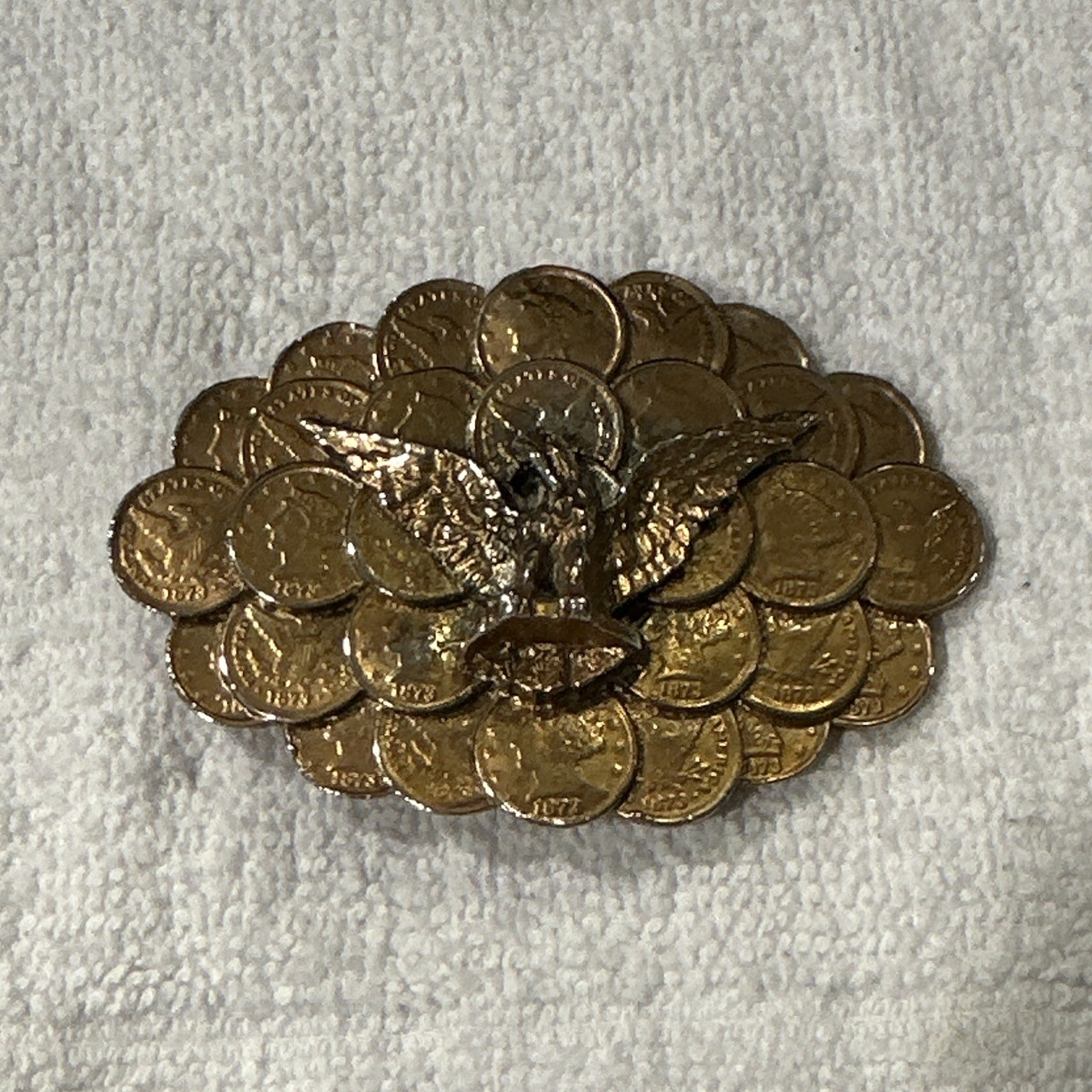 Vintage Western Belt Buckle Eagle and Faux 1878 Liberty Coins Novelty