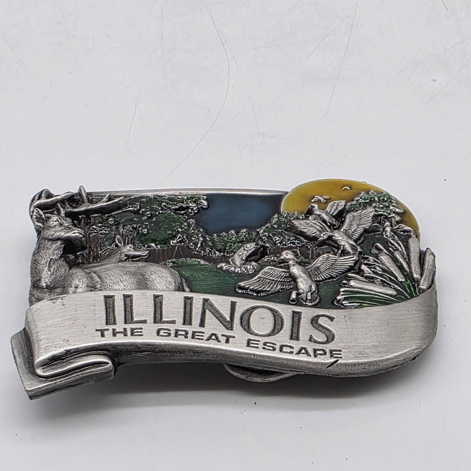 Vintage Collectible 1984 ILLINOIS Pewter and Enamel Belt Buckle by Bergamot