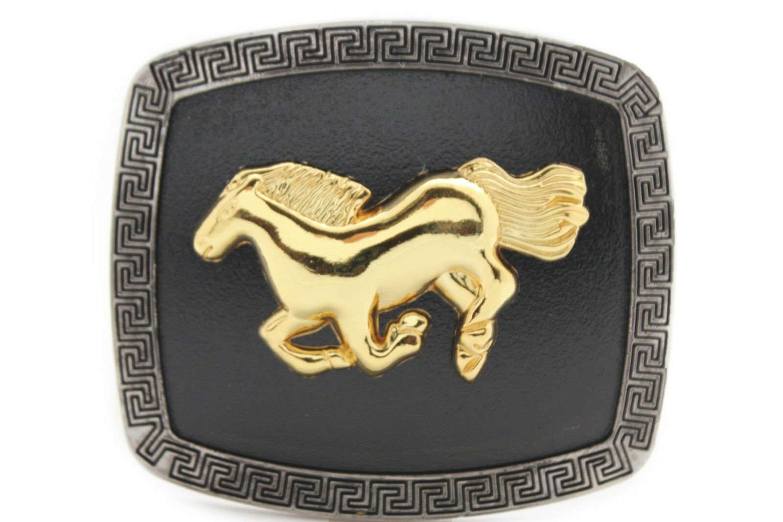Men Women Western Belt Buckle Silver Metal Square Gold Rodeo Horse Black Fabric