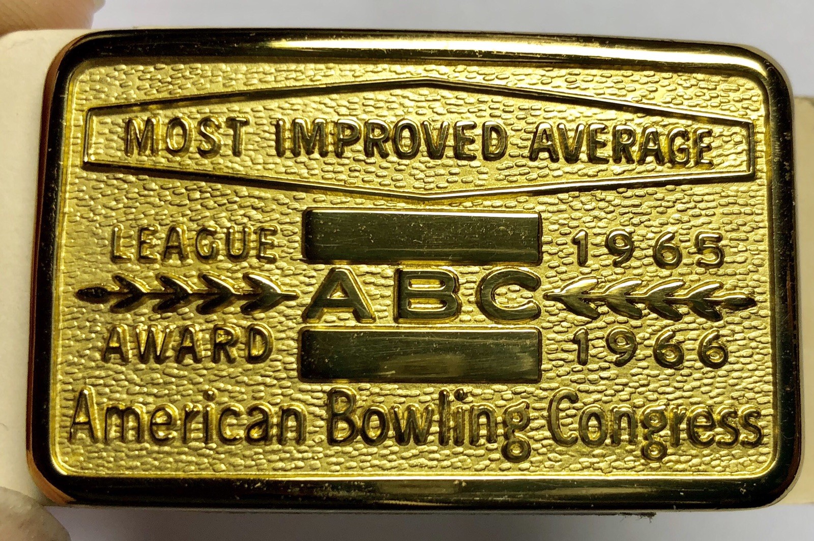Vtg NOS 1965 1966 ABC Bowling League Award Belt Buckle American Congress Brass