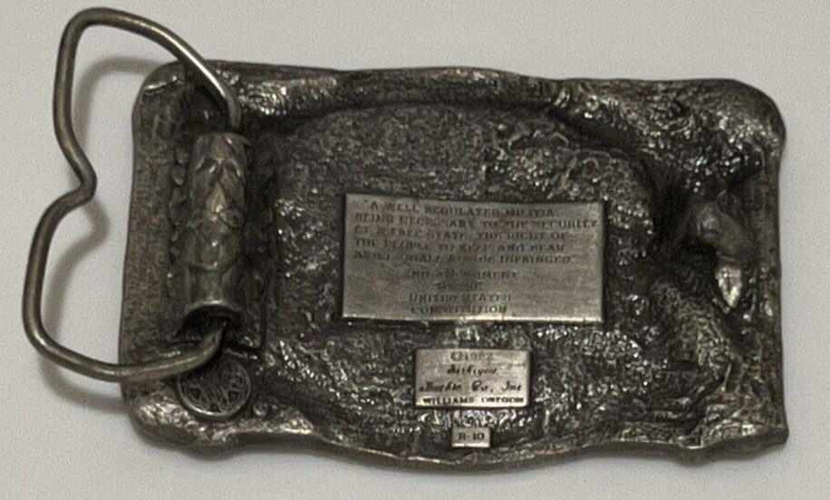 Vintage Article II « The Right to Bear Arms to be FREE » Pewter BELT BUCKLE 1982
