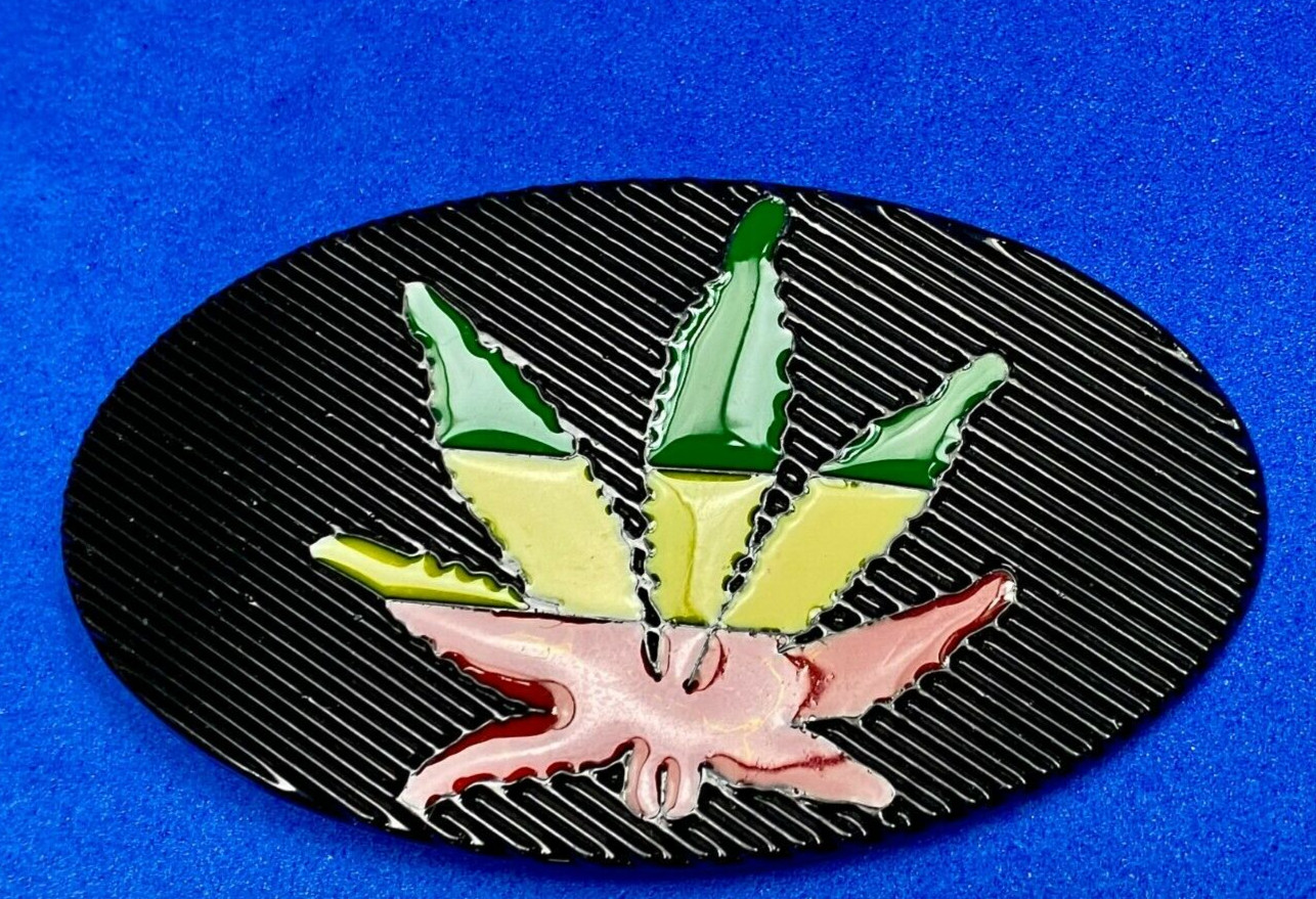 Cannabis Marijuana Pot Leaf Ganga Rasta Green Yellow Red Colors Belt Buckle