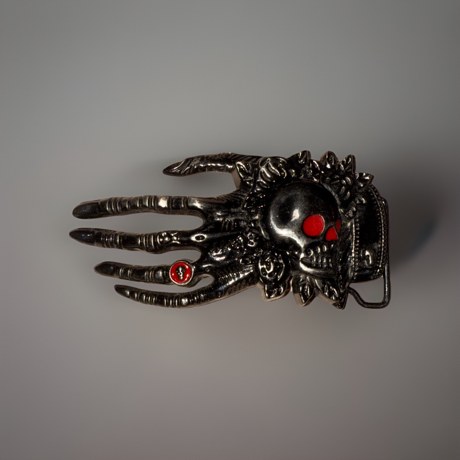 Skull and Skeletal Hand Belt Buckle