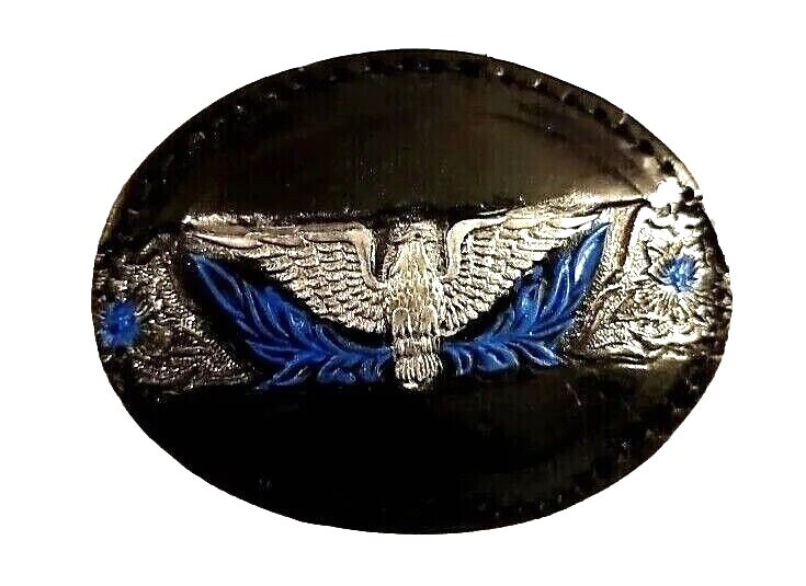 EAGLE Leather BELT BUCKLE Handmade Sm BLACK Western/Biker w/ Hand-painted Colors