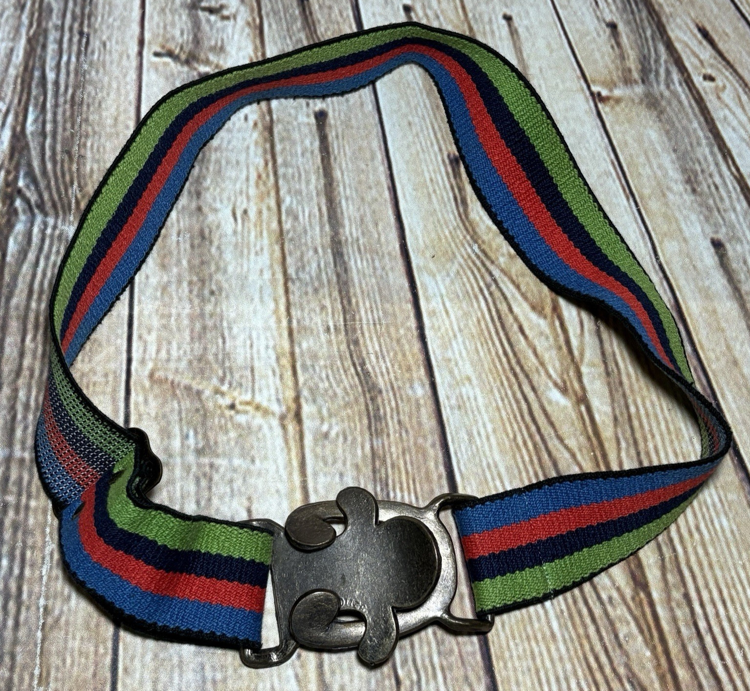 VTG 70s ACCURATE Interlocking Cast Metal Belt Buckle Rainbow Belt MCM Brutalist
