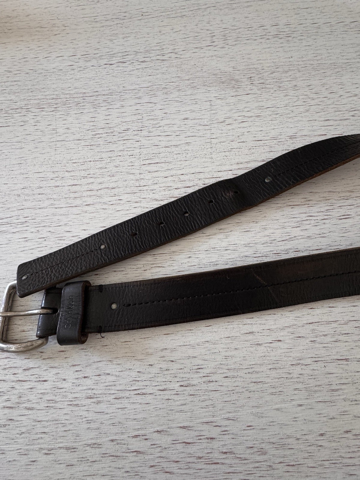 Calvin Klein Black Genuine Leather Silver Buckle Belt Size Large unisex