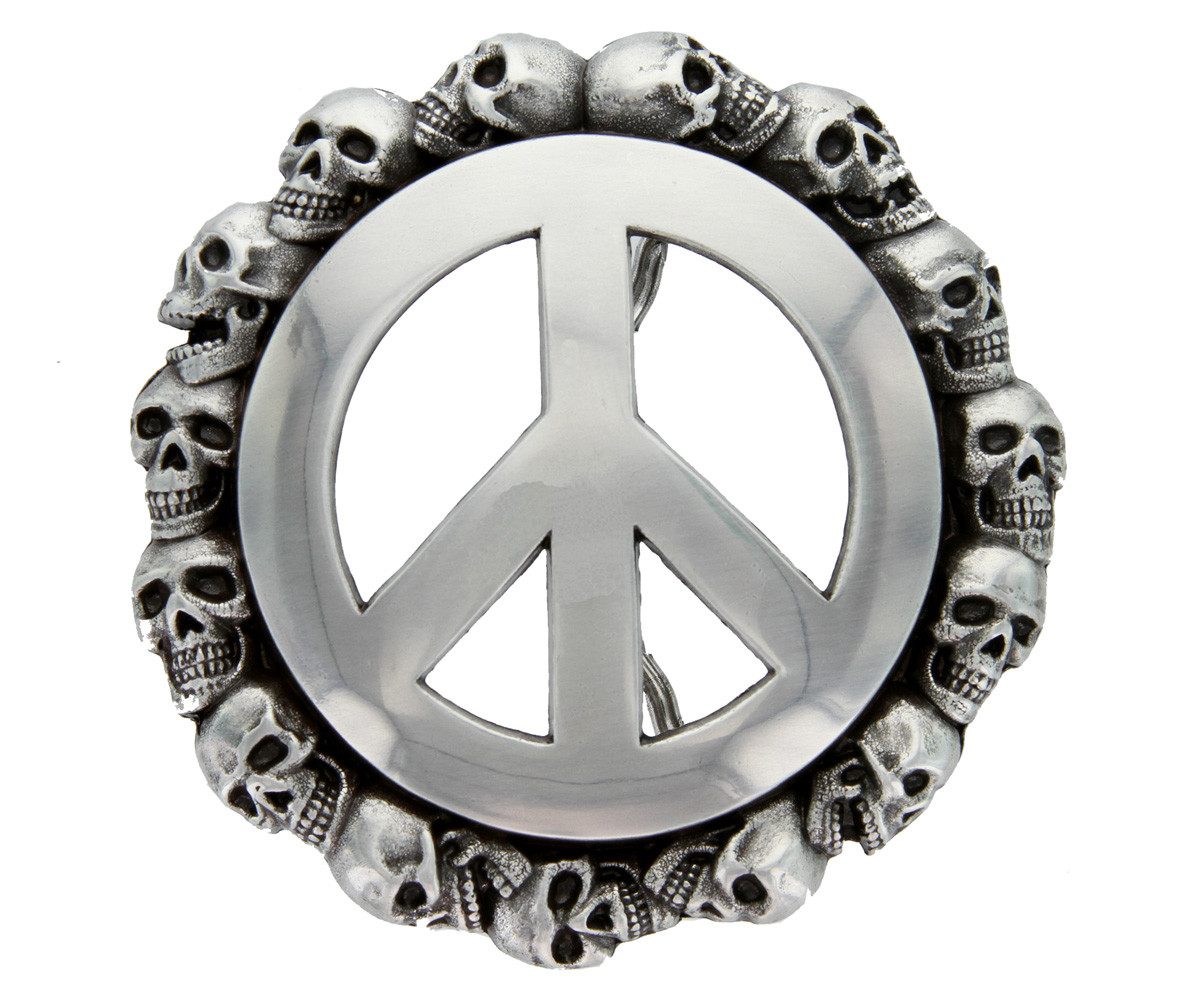 Antique Peace Sign Skull Belt Buckle Cool Buckle fit&rsquo;s up to 1-1/2&Prime; (38mm) Belt
