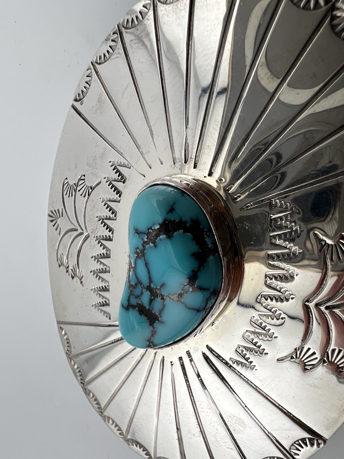Vintage Navajo Sterling Silver Turquoise Buckle Signed Tim Guerro