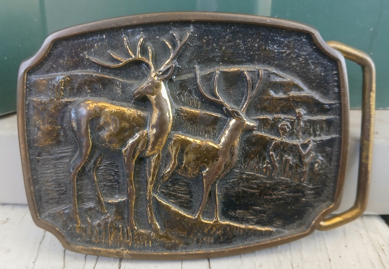 VtgBrassBeltBuckleDeerBuckHunterGoldWesternClassicBikerRockabillyUSACowboy70s80s