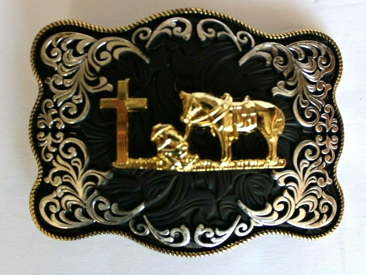 COWBOY CHURCH PRAYER WESTERN BELT BUCKLE METAL FASHION ART BRAND NEW 5&Prime; x 4&Prime;