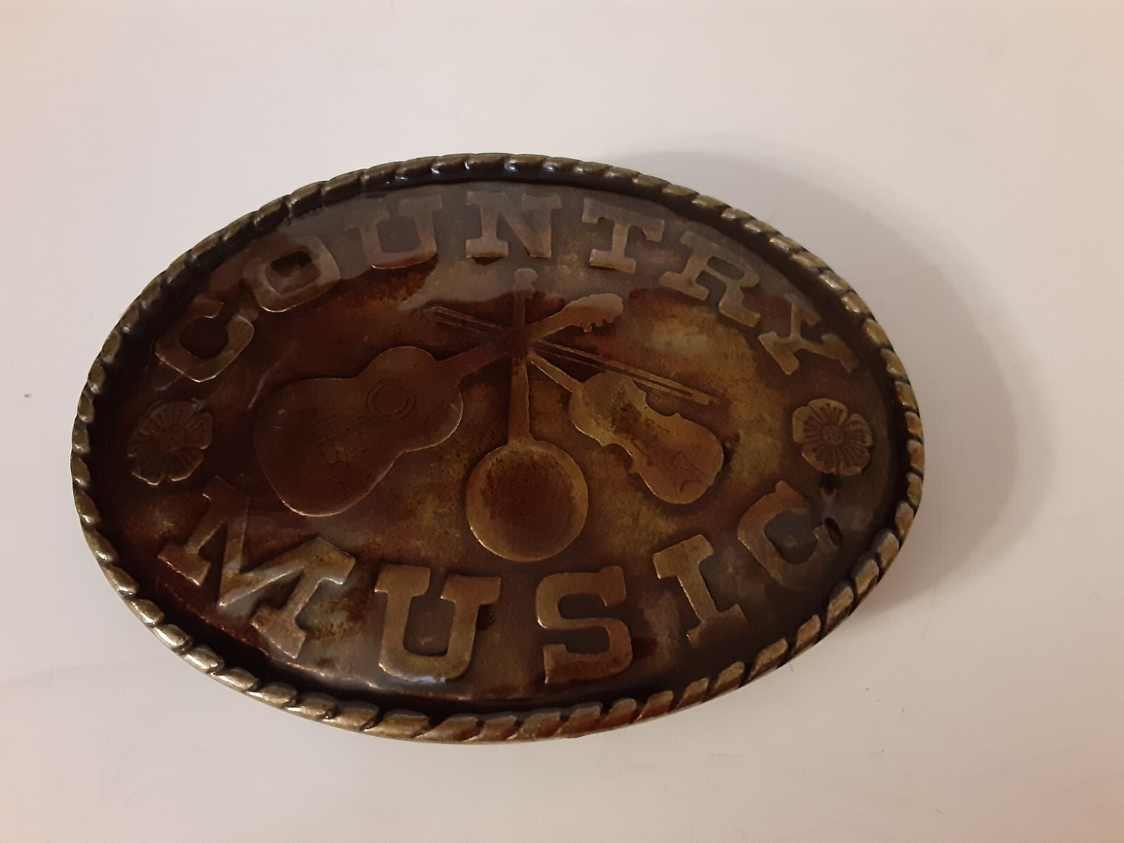 VTG Country Music Enamel Solid Brass Oval Belt Buckle Music