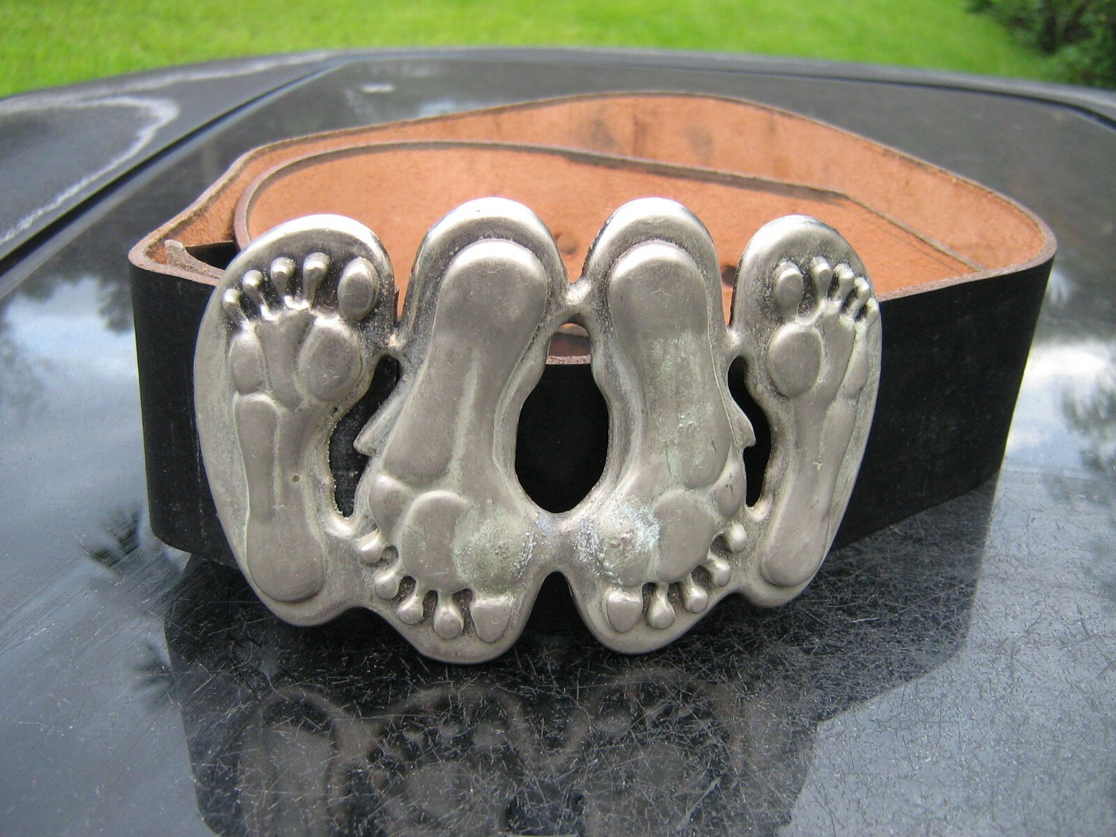 castillo elc Sexy Feet Nickel Plated Brass Belt Buckle 37&Prime;+ leather Belt Spain