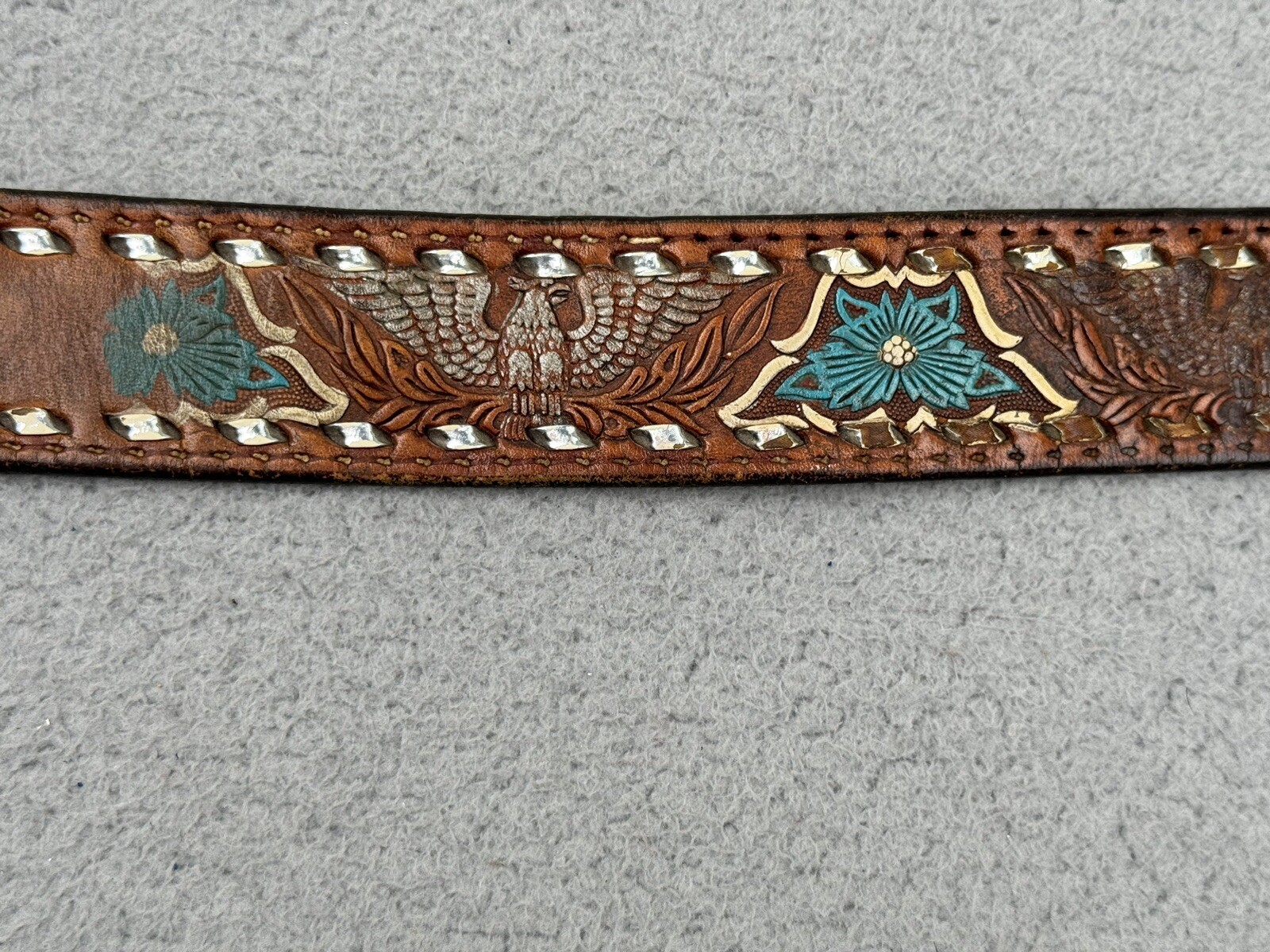The Great American Buckle Co ENAMEL EAGLE 1243 Belt Buckle W/ Belt USA VTG 1983