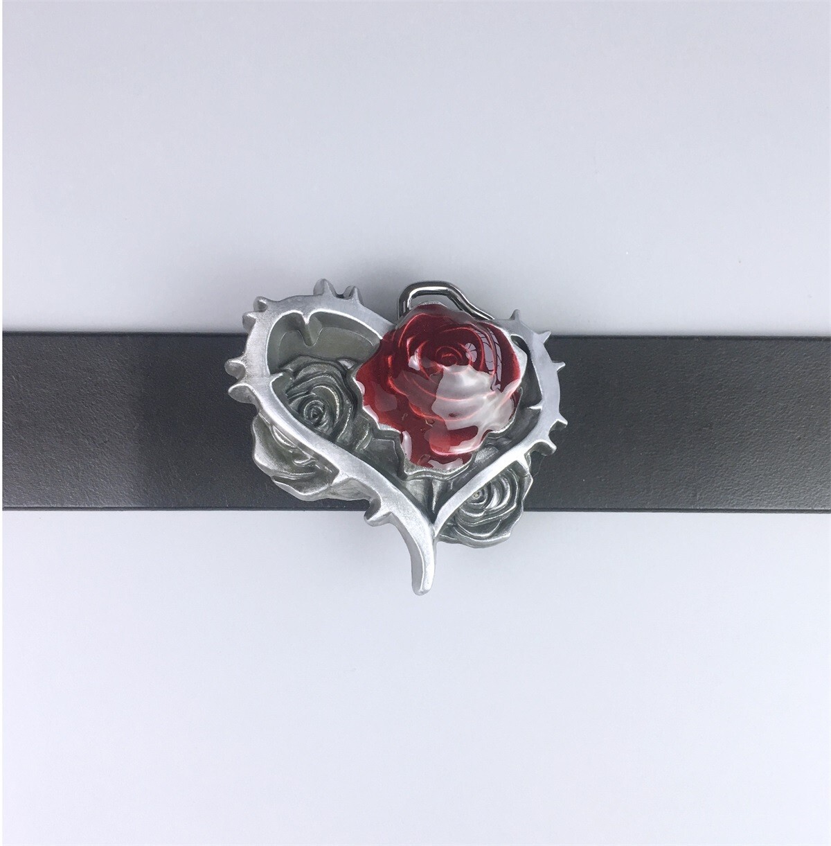 Vintage Enamel Rose Flower Floral Belt Buckle Gurtelschnalle