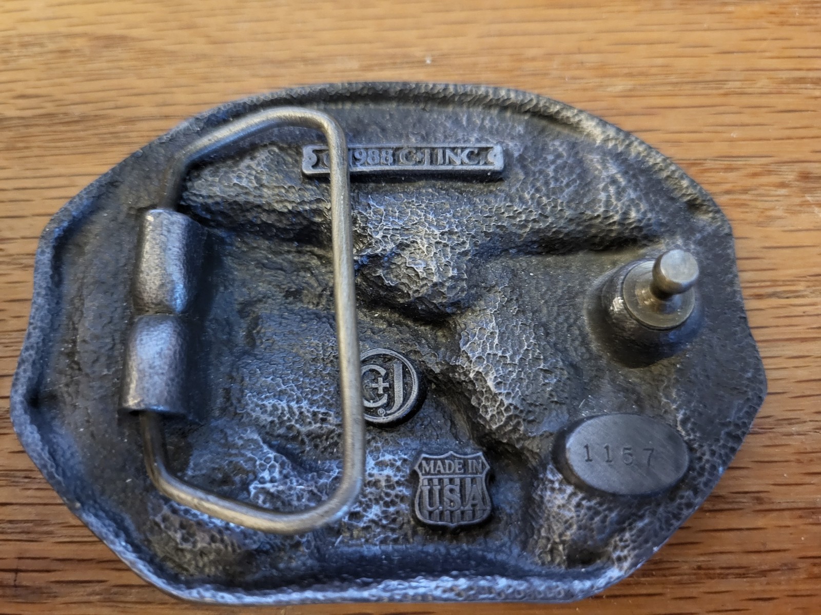 Vintage Belt Buckle TRUCKING USA 1988 C + J Inc. Made in USA 3.25&Prime; x 2.5&Prime;