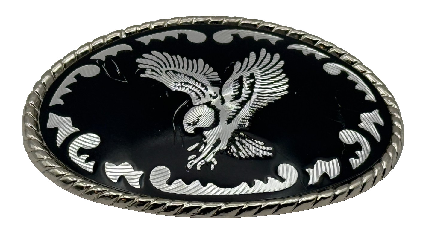 Vintage Western Express Black Enamel and Silver Colored Eagle Belt Buckle USA