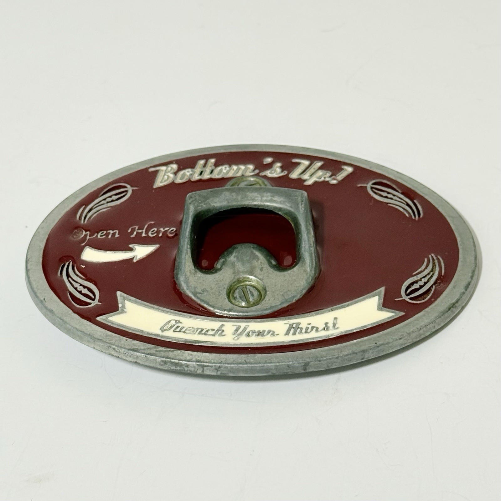 Vintage Bottom&rsquo;s Up! Belt Buckle Bottle Opener 1990’s Novelty Bottle Opener USA