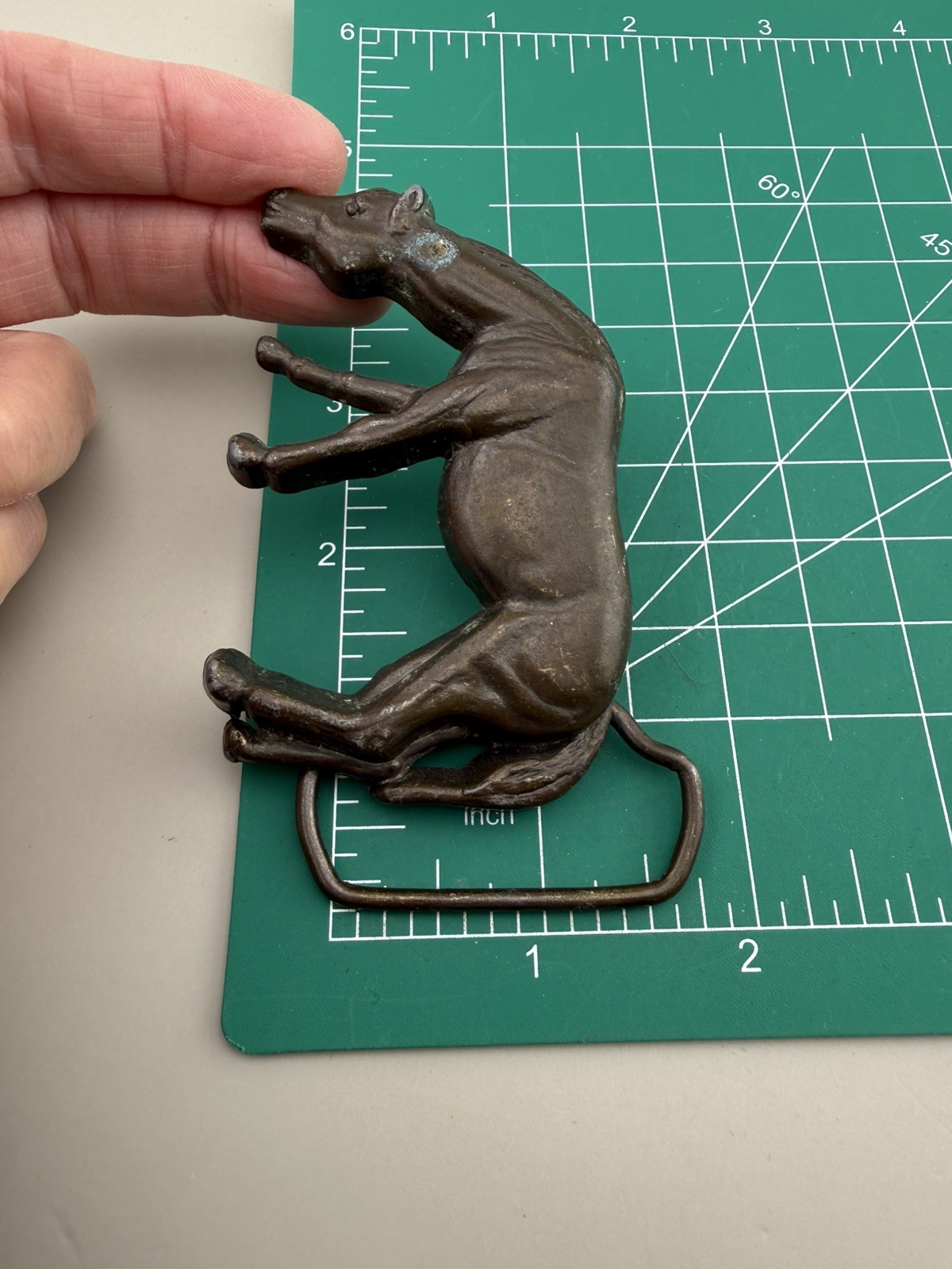 Sculptural Grazing Horse Belt Buckle Equestrian Bronze Tone