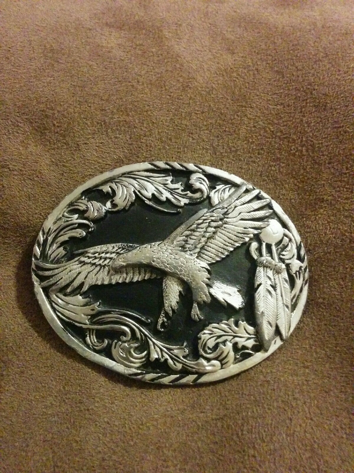 1995 Siskiyou Eagle Belt Buckle, Flying Eagle And Eagle Feathers