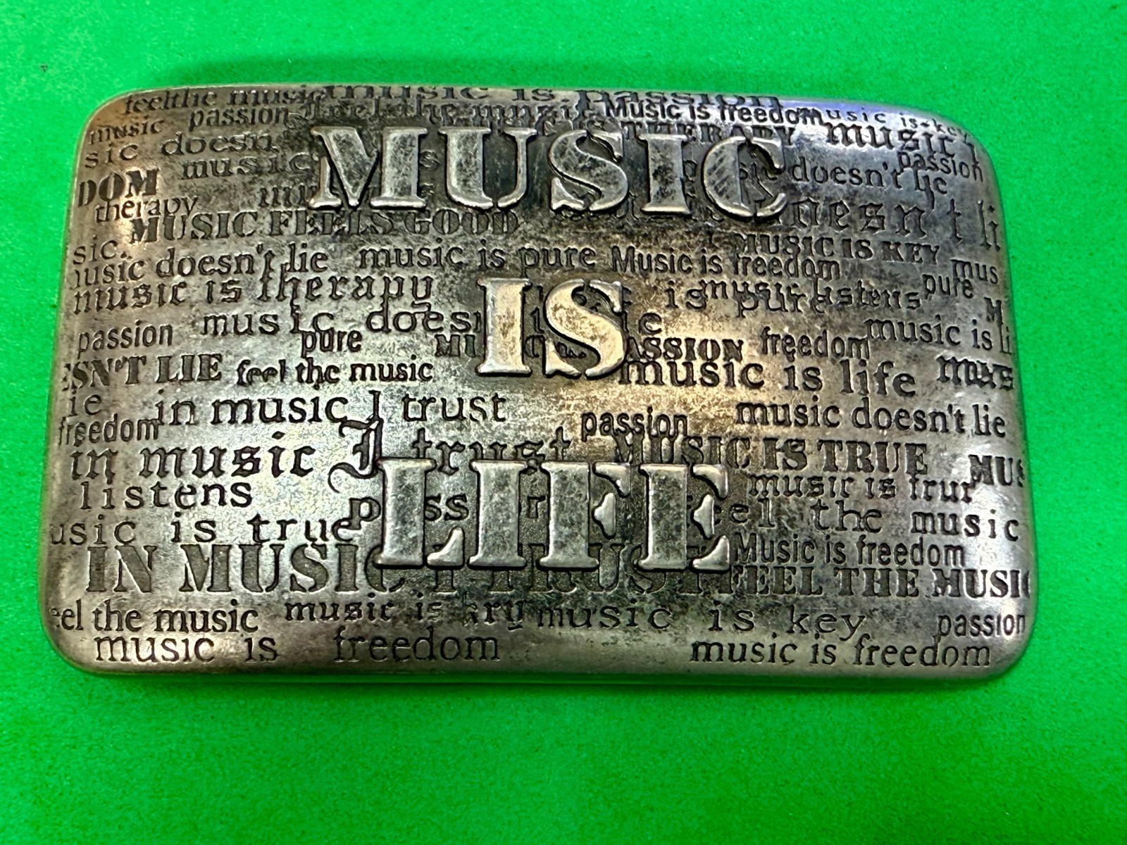 Music is Life Word Statement Musicians Poets Silver Color Belt Buckle