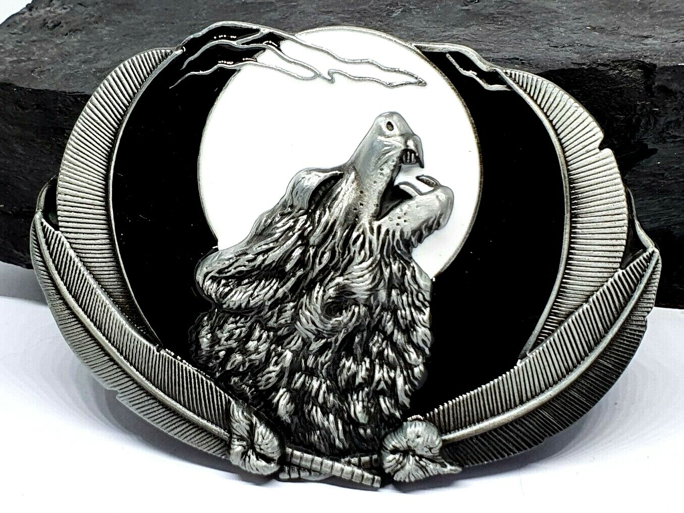 Belt Buckle Howling Wolf Moon Feathers Fenrir For 40mm Belt Pagan Norse Viking