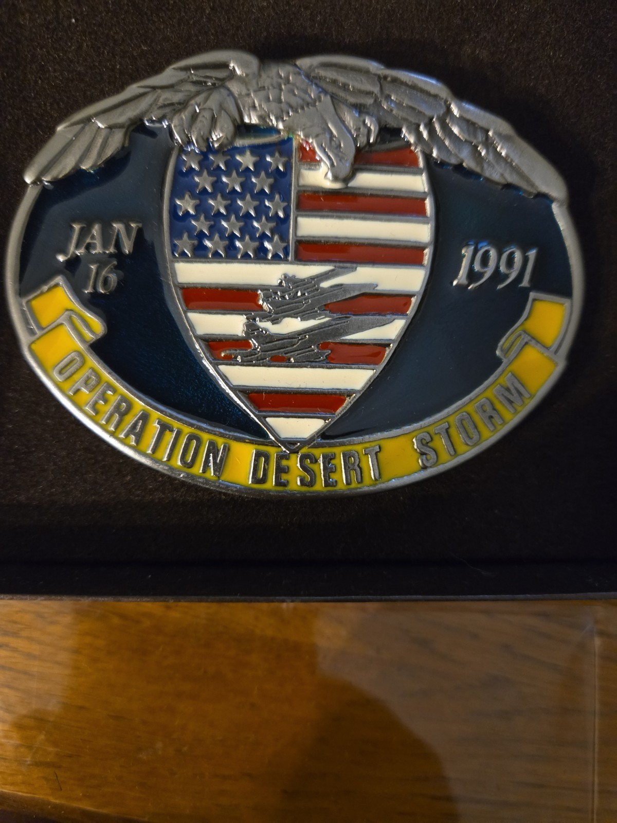 Operation Desert Storm Jan 16 1991 Metal Belt Buckle Eagle Jets American Flag