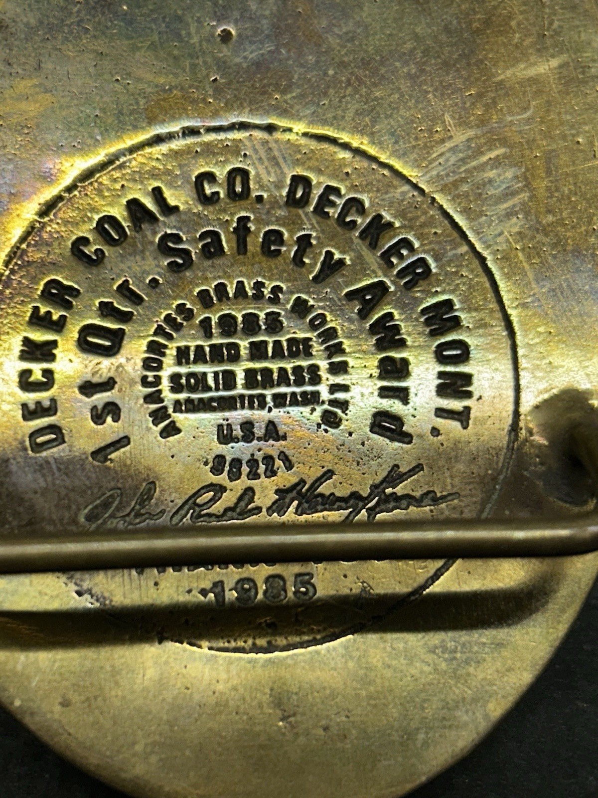 Decker Coal Co. Decker, Montana 1985 1st Quarter Safety Award Belt Buckle Brass