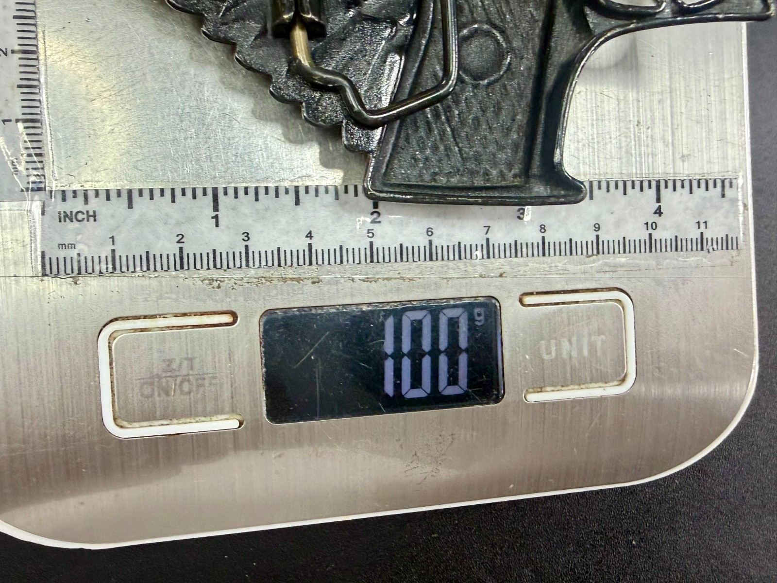 Winged Gun Flying Pistol Handgun Figural Cutout Brass Tone Large Belt Buckle