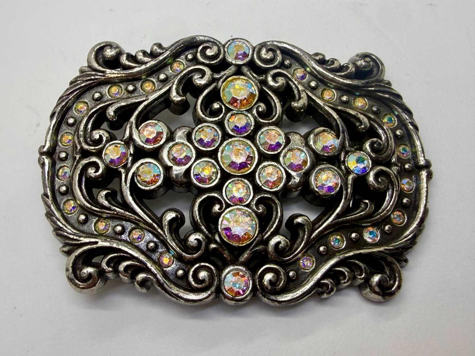 Victorian Style Multi-Color Rhinestone Jeweled See-Trough Ladies Belt Buckle