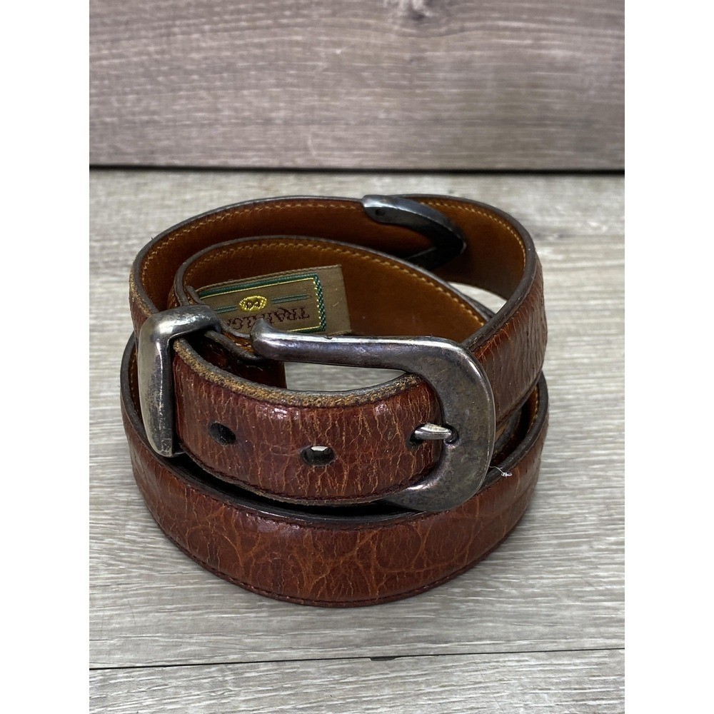 Trafalgar Kango Calf Belt Mens 34 Brown Leather Handmade USA Dress Buckle