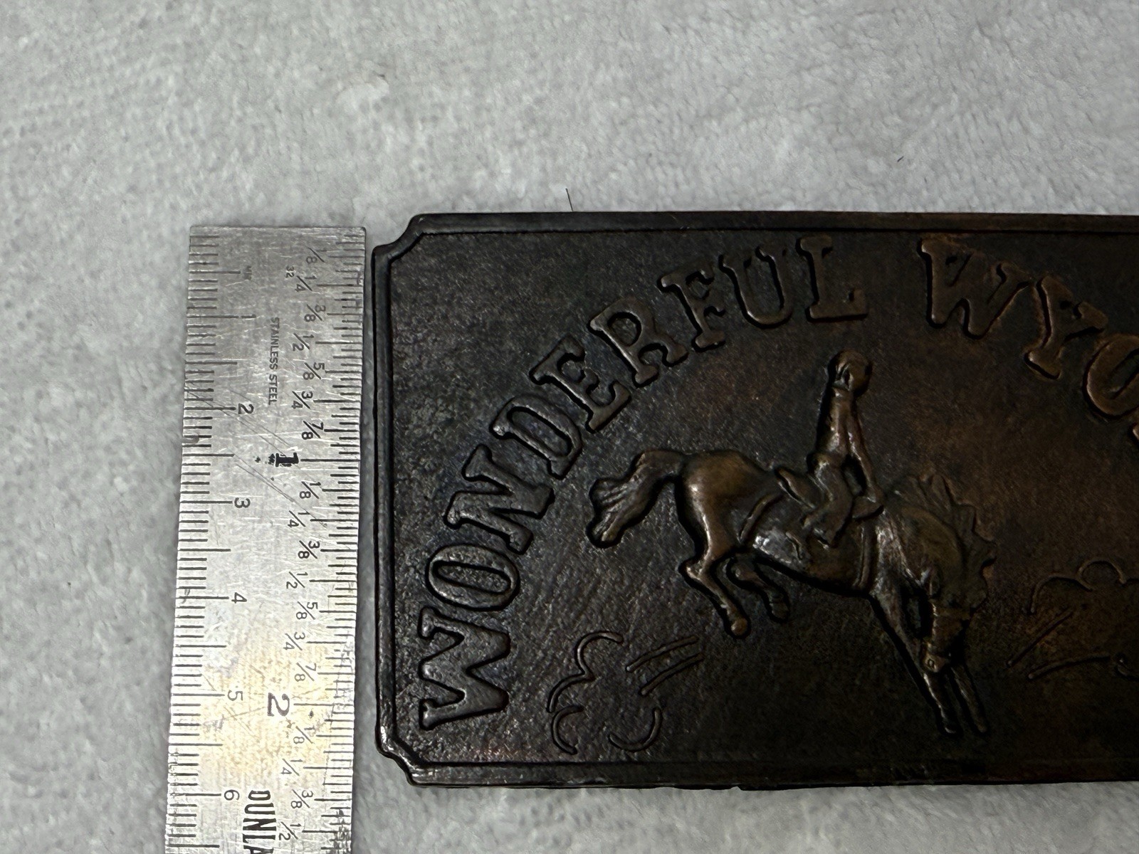 Vintage Wonderful Wyoming Belt Buckle Cowboy On 4”Bucking Bronco (s5)