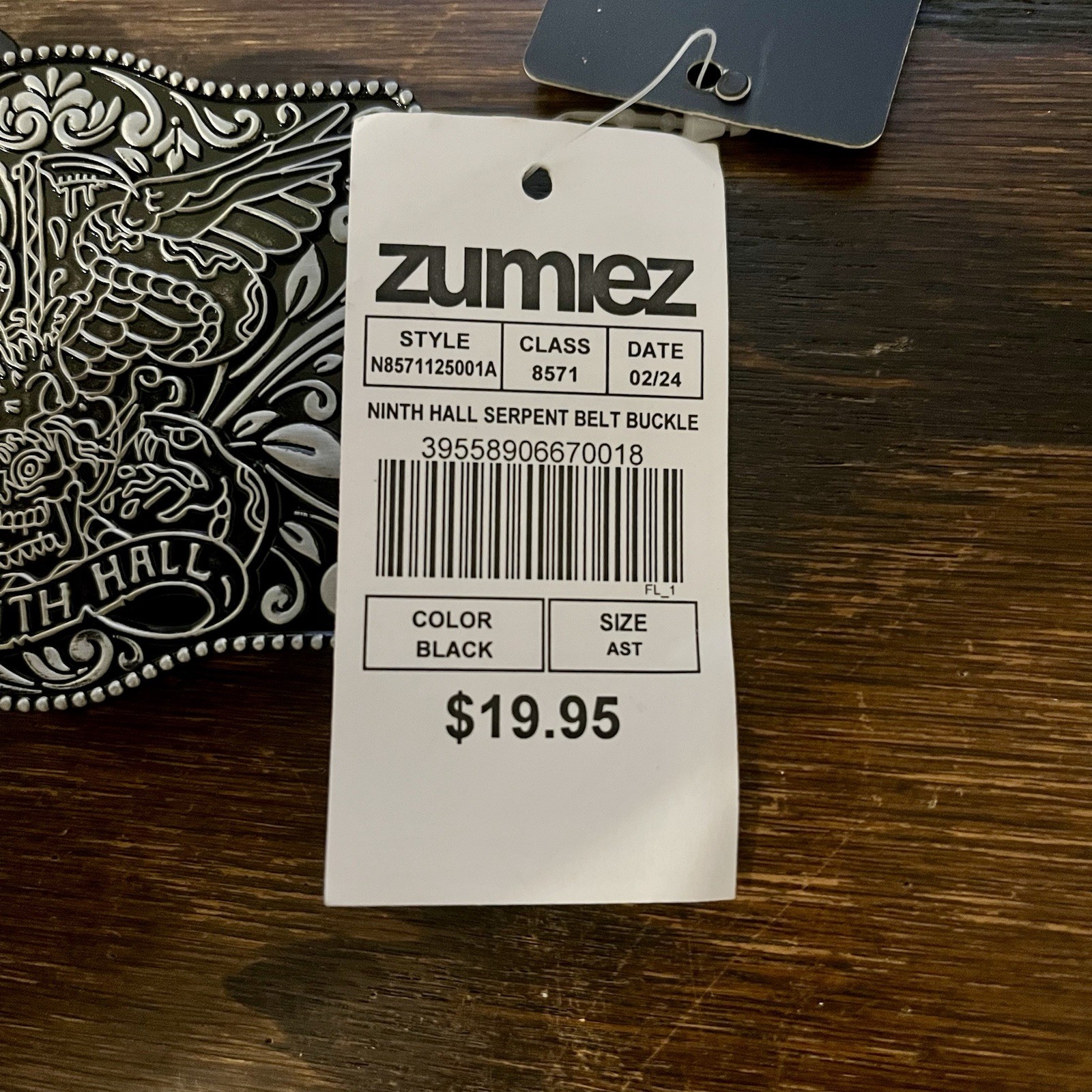 Ninth Hall Serpent Snake Belt Buckle Black Silver Western Gothic NWT