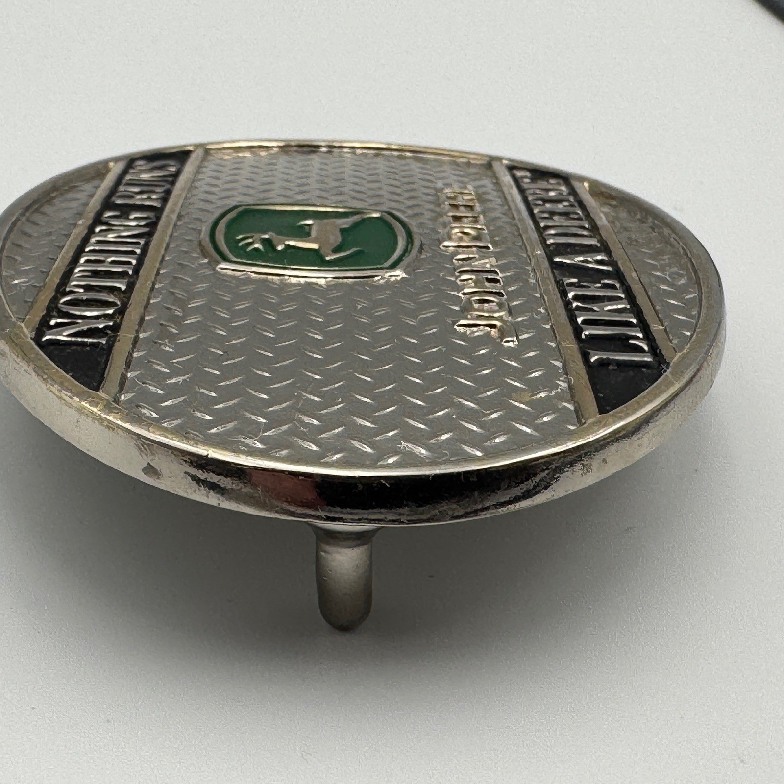 John Deere Belt Buckle Nothing Runs Like A Deere Silver Green Logo Diamond Plate