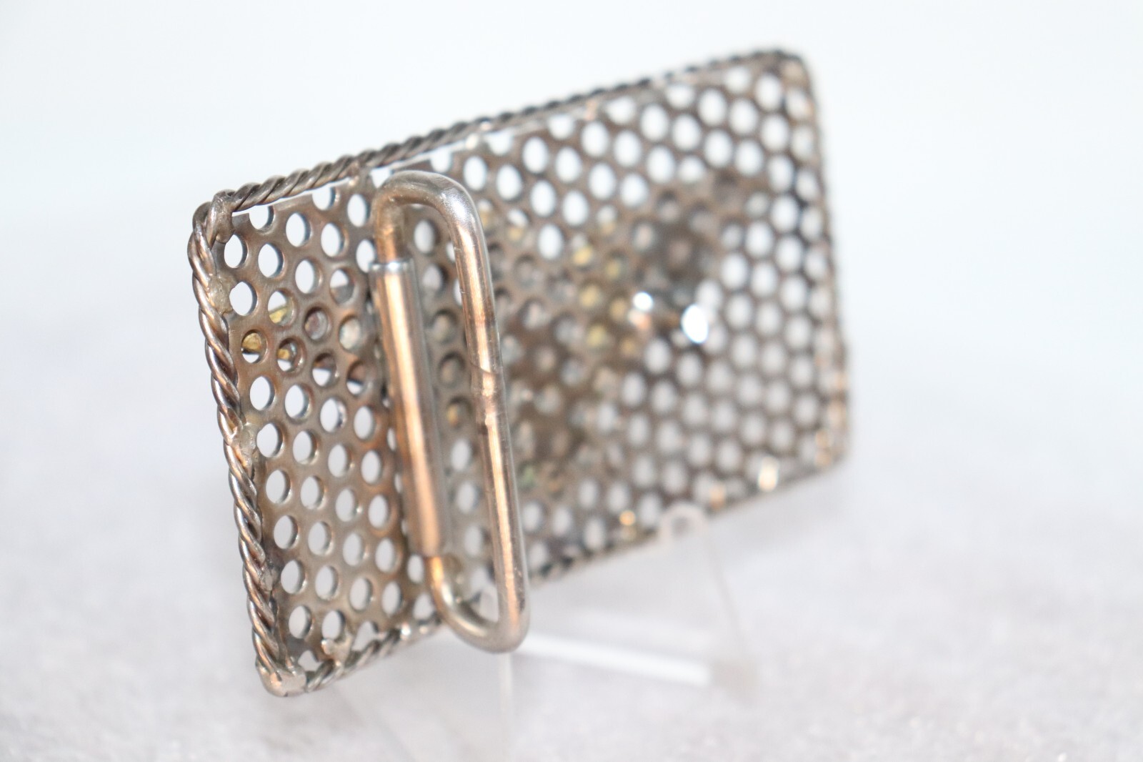 Industrial Brass Mounted Eagle on Perforated Steel Belt Buckle