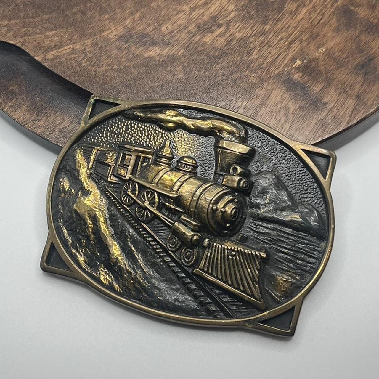 Steam Train Belt Buckle Railroad Locomotive Mens Western Vintage Brass