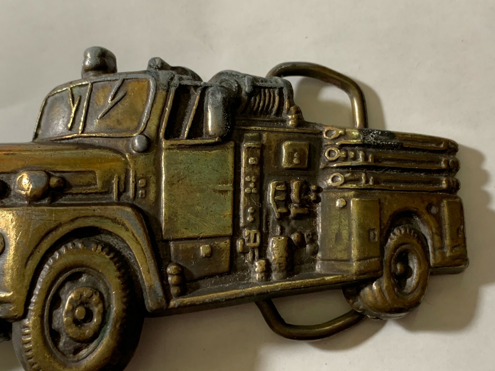 Belt Buckle — Vintage Fire Truck Pumper Engine Brass Boss Cool BB-113