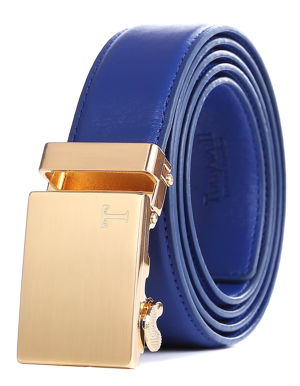 Tonywell Men&rsquo;s Leather One Size:32&Prime;-45&Prime;Waist, Blue Leather&gold Metal Buckle