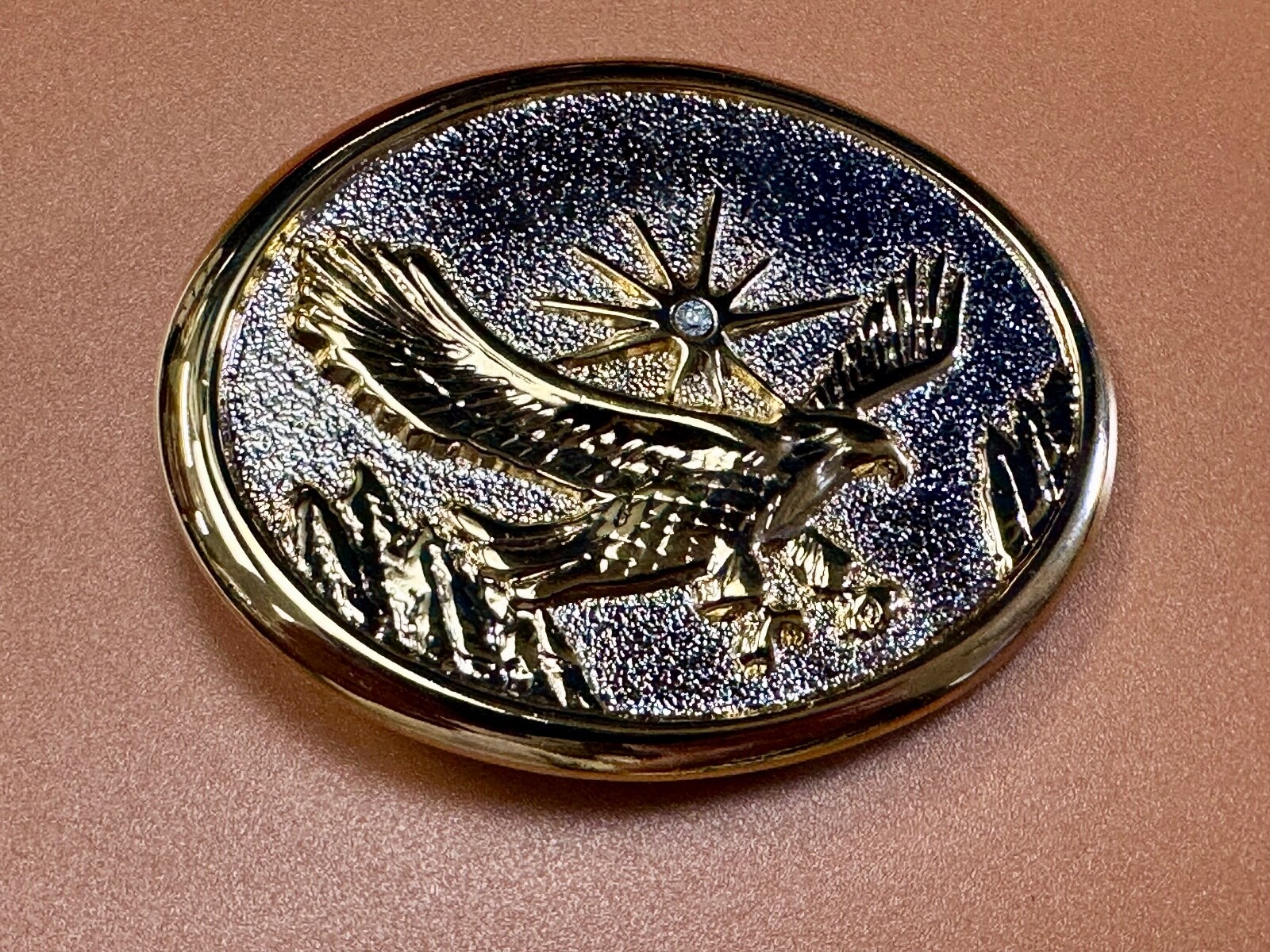 Majestic American Eagle Flying Wings Wide W/ Starburst Two Tone NOS Belt Buckle