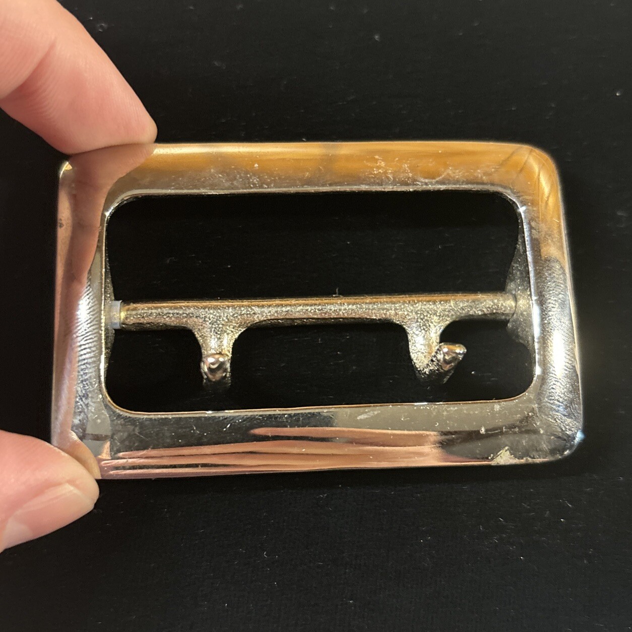 Vintage Solid Brass Chrome Plated 2.25” Double Prong Duty Belt Buckle USA #4