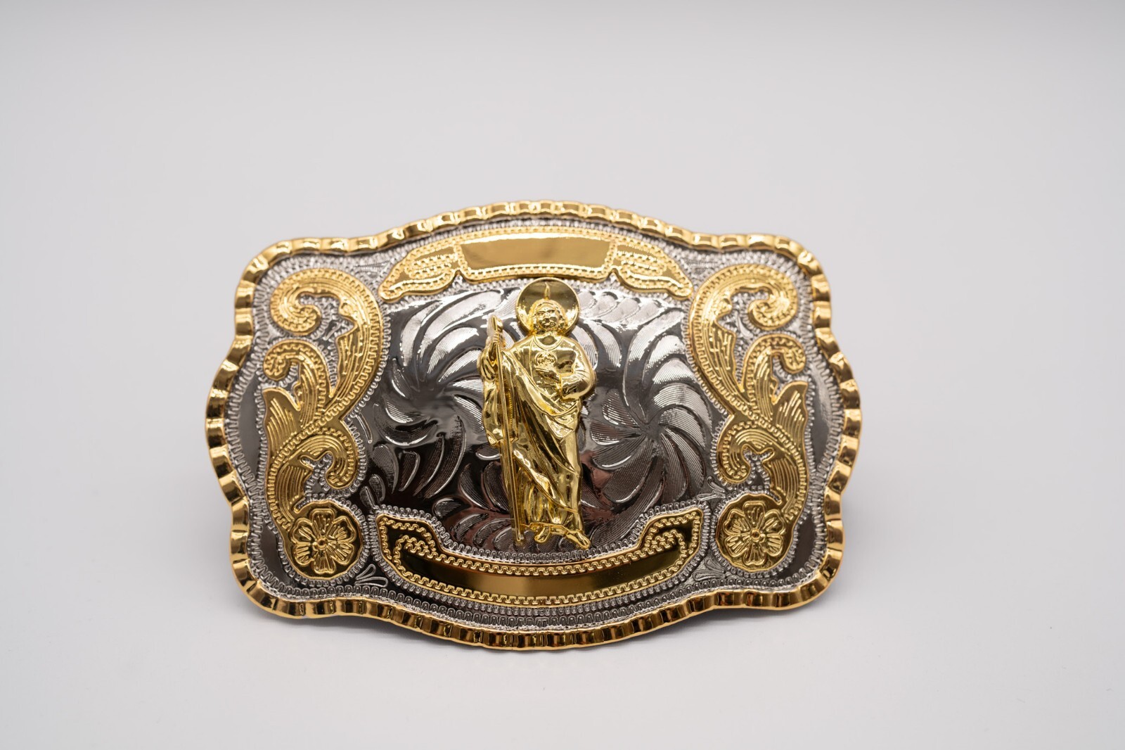 Saint Jude Western Rodeo Gold Tone Shine Design Fashion Cowboy Belt Buckle