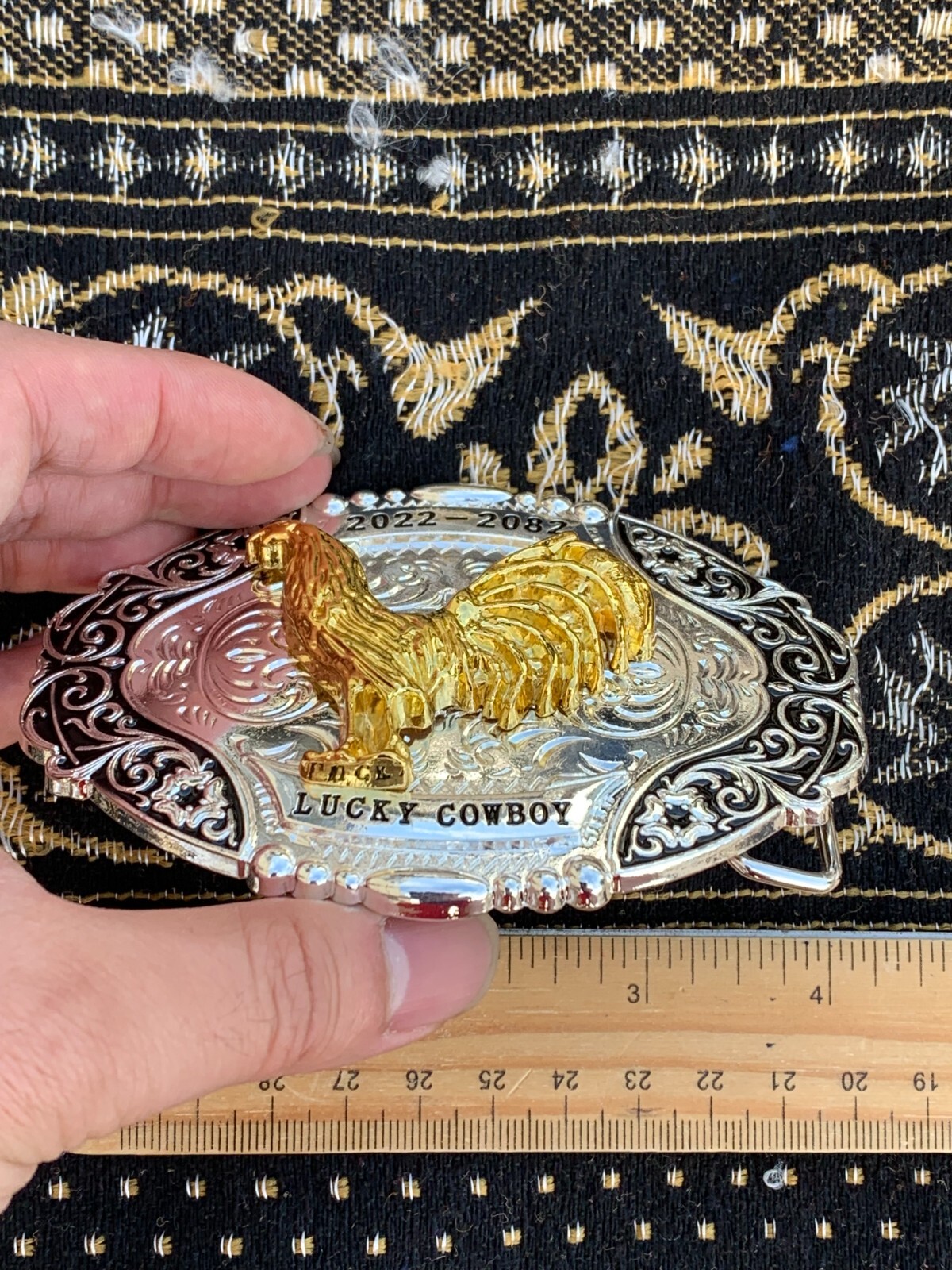 Western Buckle Gold Black Silver Rooster Cowboy 2 »Buckle Hebilla Vaquero Gallo