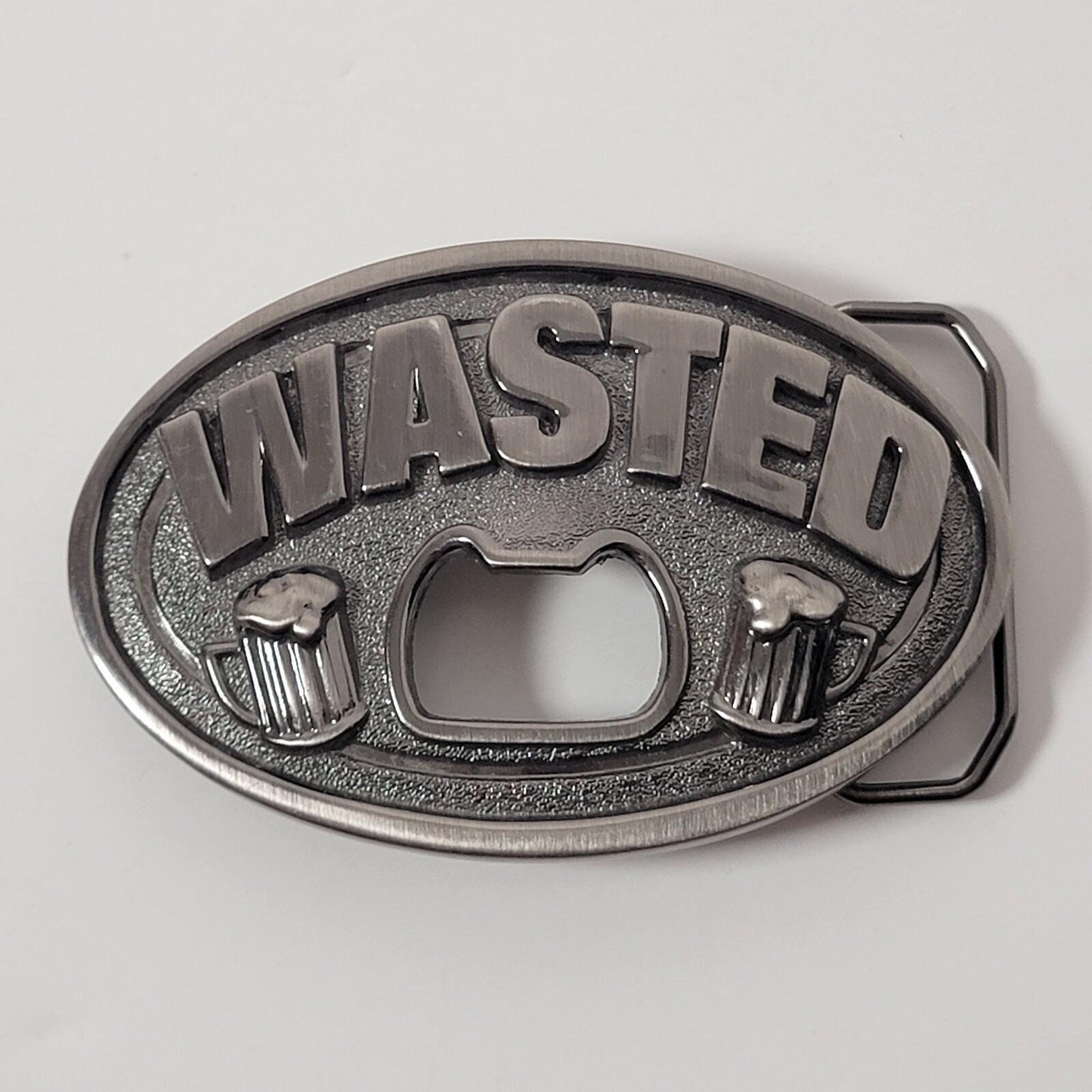 WASTED Two Beers Novelty Party Drinking Belt Buckle Bottle Opener Approx 3.5×2.5