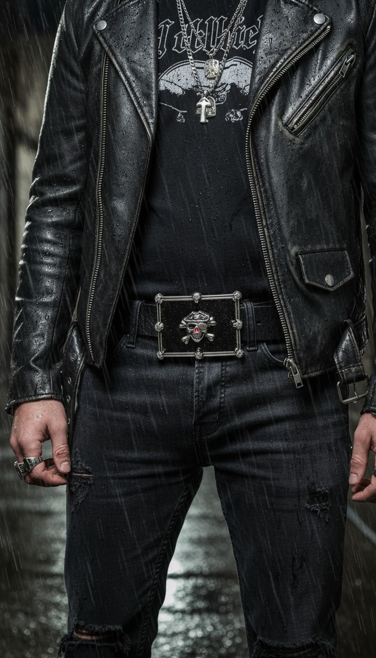 Men Women Buckle Silver Skulls Skeleton Halloween Black Pirate Deat Big Gothic