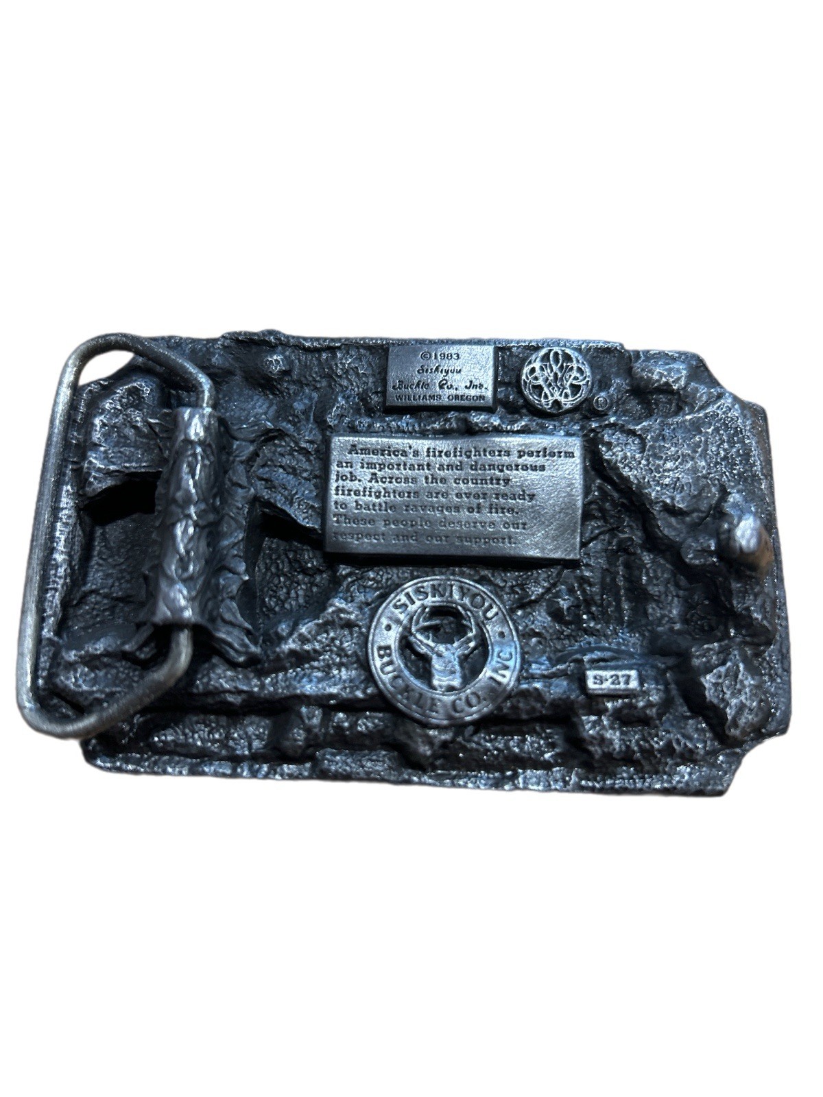 Vintage 1983 Siskiyou America Firefighters Ever Ready Ever Willing Belt Buckle
