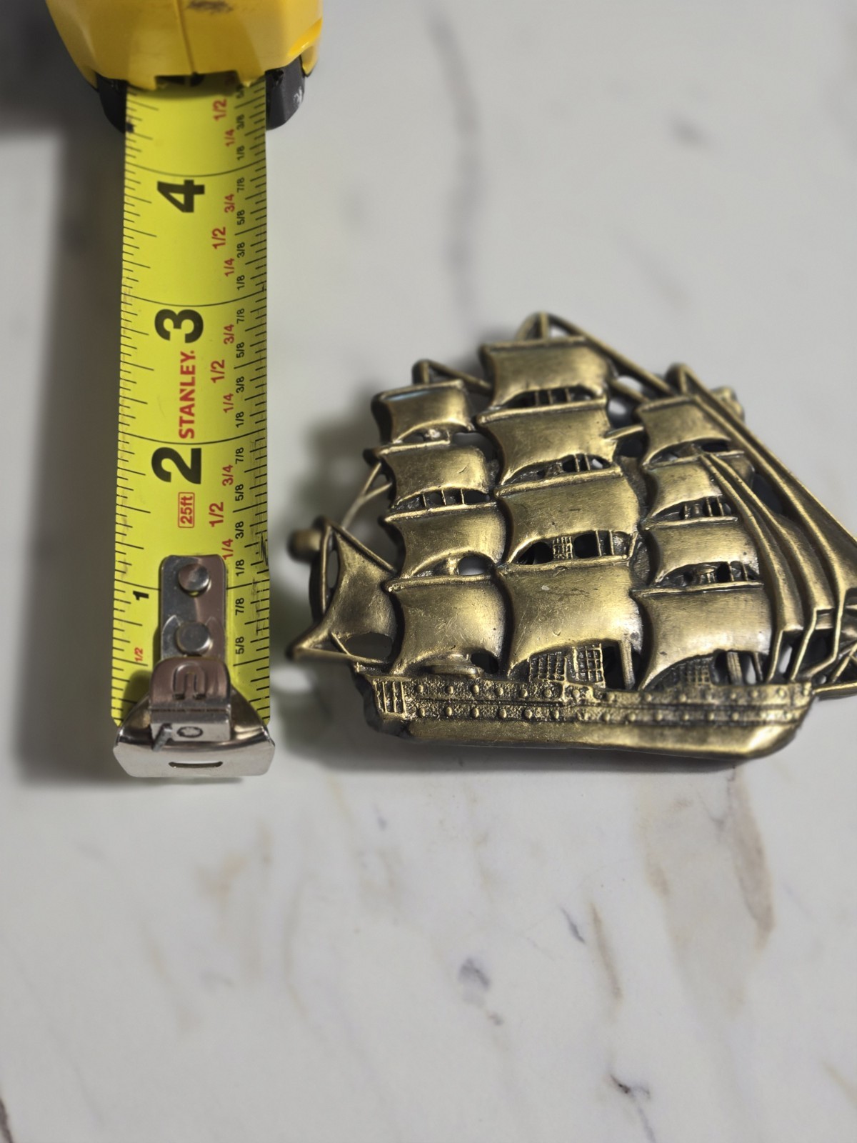 vintage 1970s belt buckle TALL SHIP sailing boat CLIPPER western BRASS cowboy