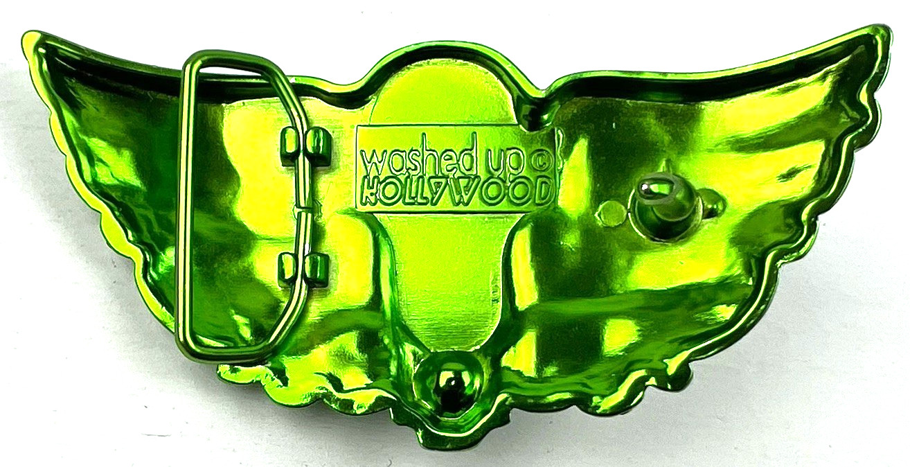 Washed Up Hollywood 1½” Pewter Plate Crystal Skull Head Belt Buckle Green Goth