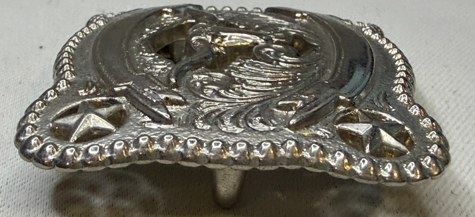 Vintage Looking Western Longhorn Belt Buckle 37580 Silver Tone No Makers Mark