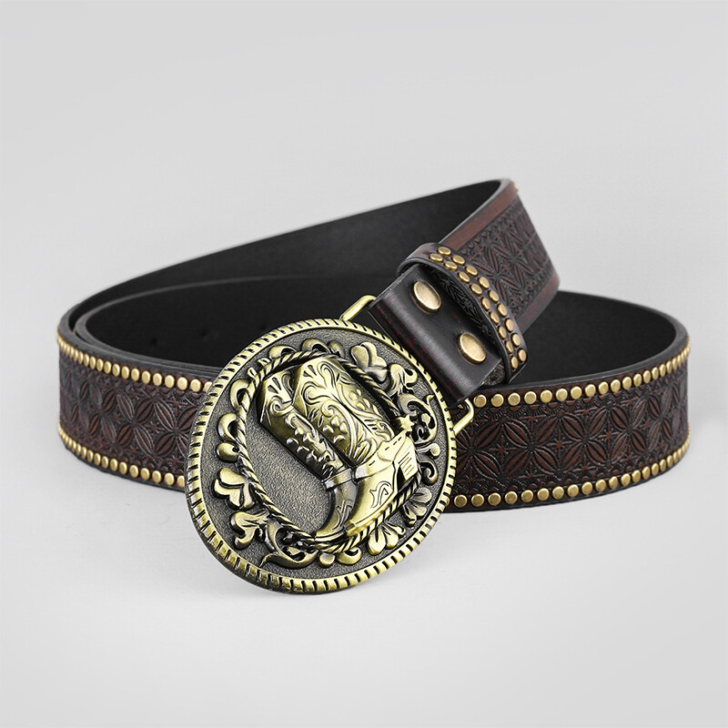 Floral Embossed Western Cowboy Leather Mens Belt Rodeo Mens Casual Leather Belt