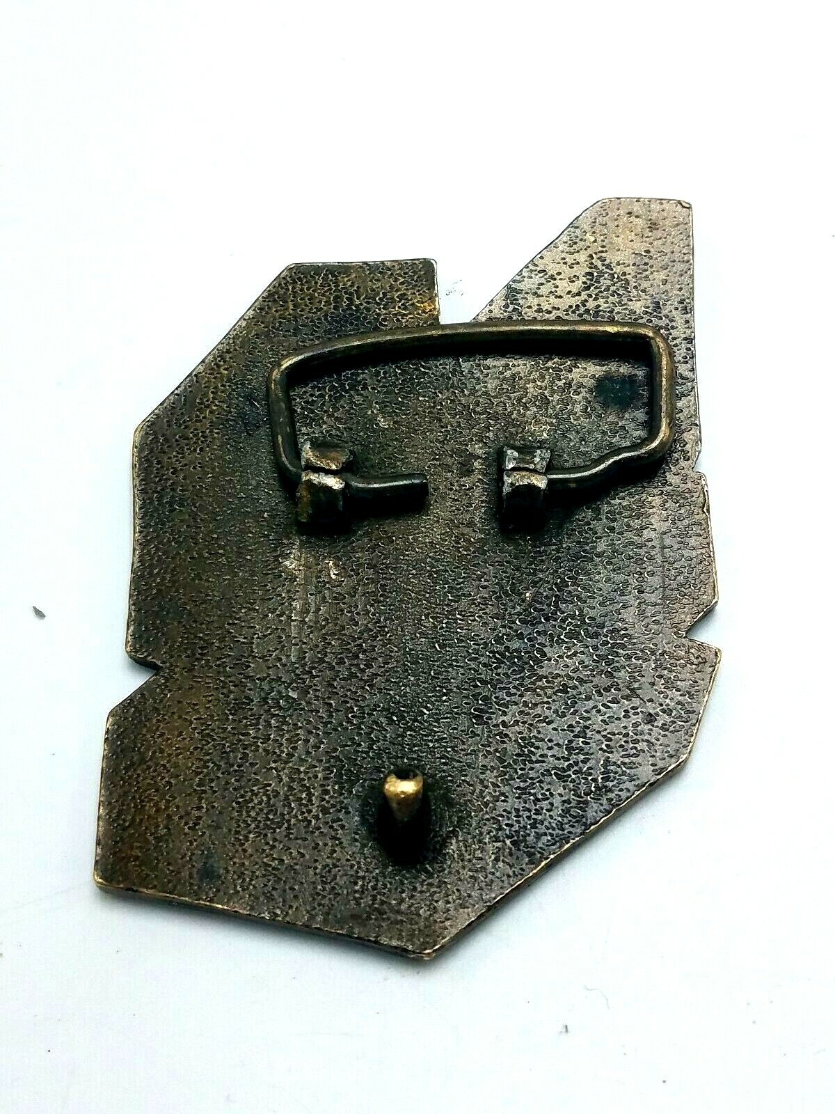 Vintage Von Zipper Belt Buckle VZ 3D Brass and Red Enamel EUC